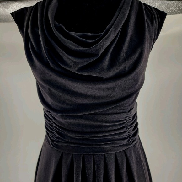 Liz Claiborne Dress Women's 6 Small Black Ruche Cap Sleeve Sheath Cowl‎ Neck - Picture 4 of 5